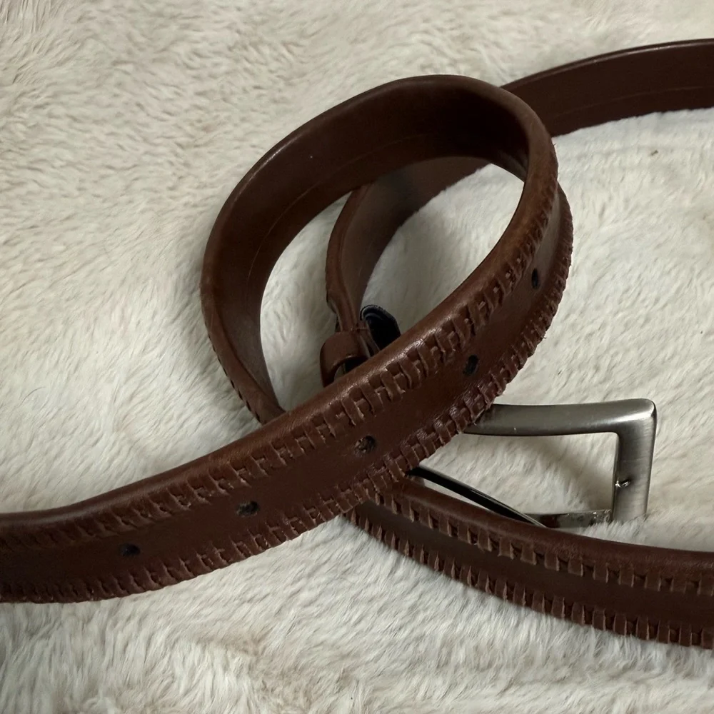 Bragano Chocolate Brown Leather Belt Woven Edge 48